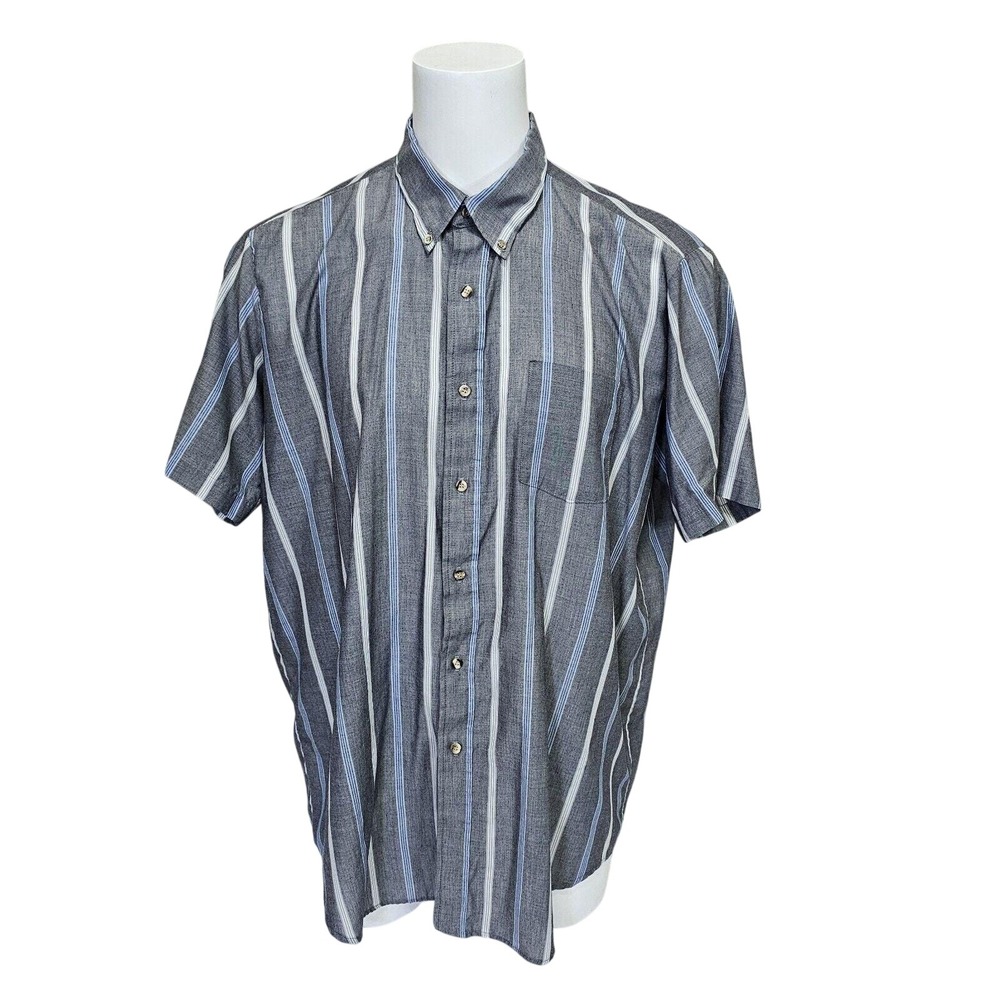 Vintage 80s 90s Sovereign Press Shirt Tall 2XLT Gray Blue White Striped USA Made